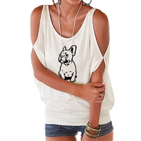 new summer french bulldog women t shirts tee shirt femme lovely dog sexy off shoulder batwing lace up tops