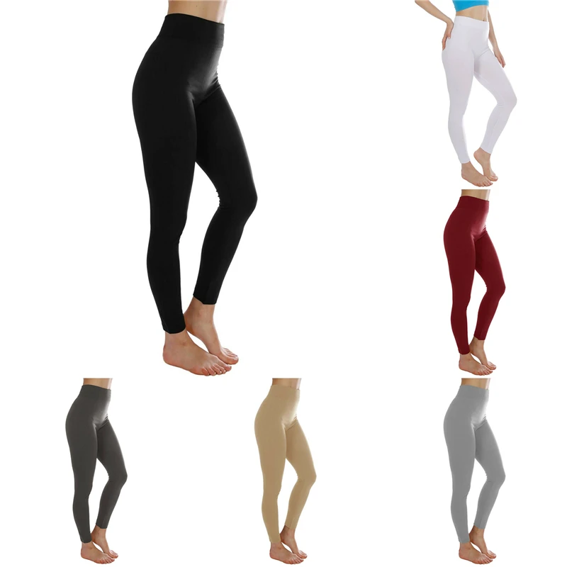 

Women Autumn Winter High Waist Stretch Leggings Fitness Running Sports Trousers Soild Color Active Pants Black White Wine Red
