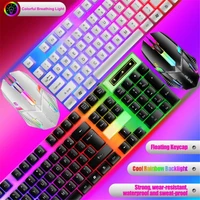 t6 usb wired keyboard mouse set rainbow led backlight mechanical feeling gaming keyboard gaming mouse set for laptop computer