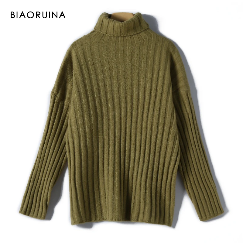 BIAORUINA Женский Повседневный вязаный свитер с воротником под горло 4 цвета