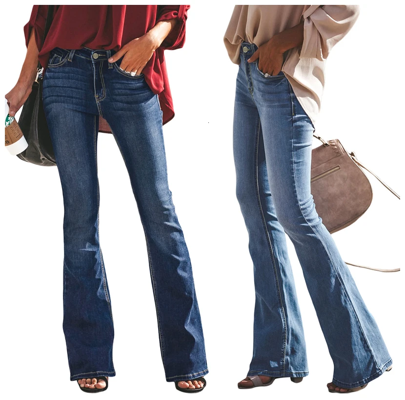 

Women Bootcut Jeans Slim Fit Denim Pants Bell Bottom Straight High Waist Bootleg Jeans Stretch Female Flare Trouser Maxi Fashion