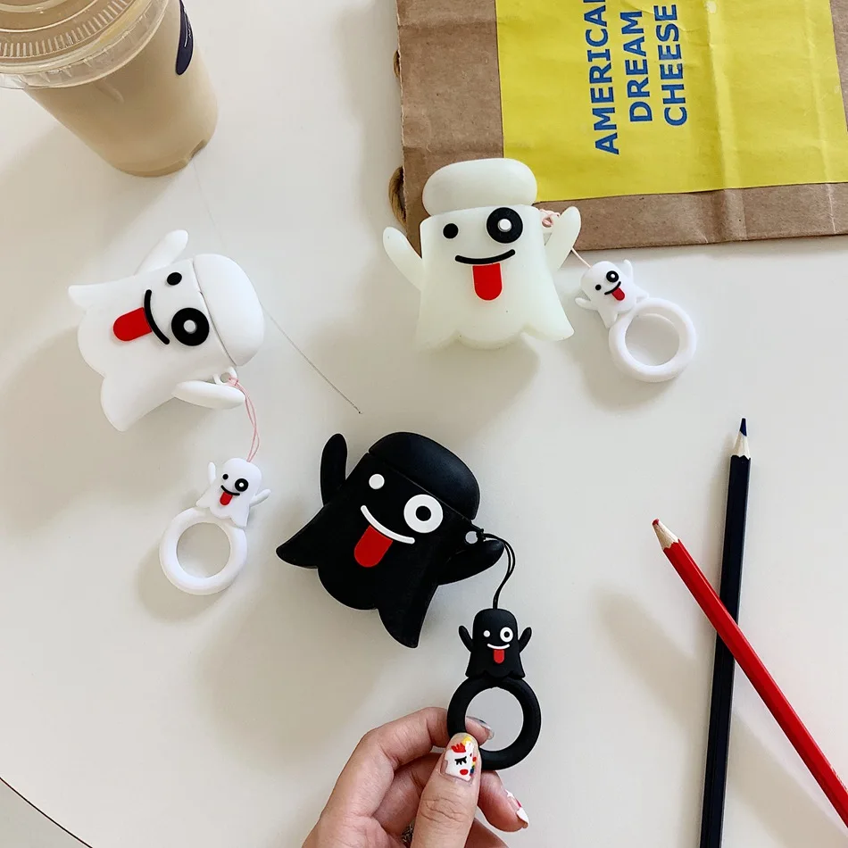 Earphone Case For Airpods 2 Case Silicone Bear Cat Pig Cartoon Headphones Cover For Apple Air pods 1 Case For Earpods Key ring