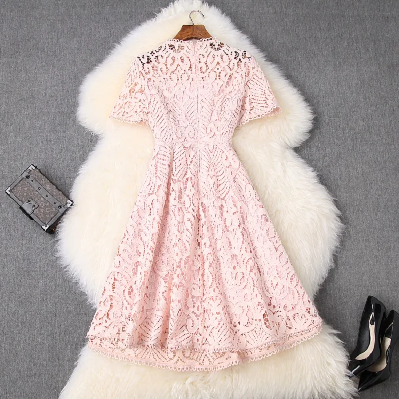 

new Sexy Club 2021 Solid dress xl Hollowed lace Embroidery Party Dress A Line Women Vintage Short-sleeved ladies summer dresses