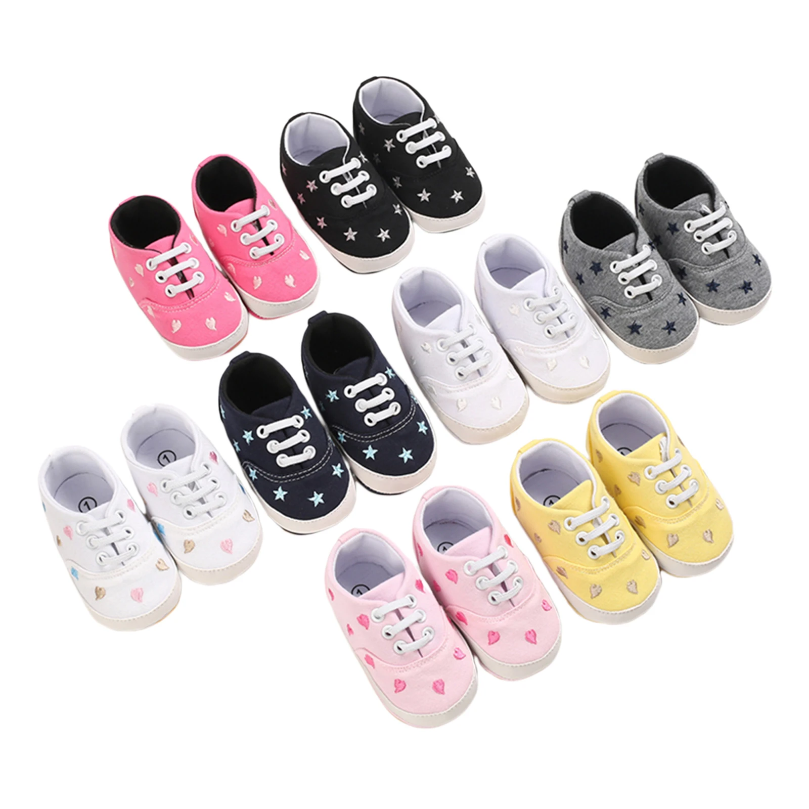 Туфли холщовые для маленьких девочек с вышивкой сердечек и звезд мягкая
