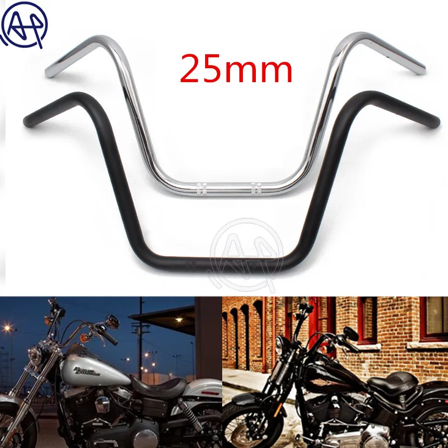 

25MM 1" Motorcycle High Rider Steel Handlebars Bars Fits For Honda Kawasaki Suzuki Harley Chopper Bobber Cafe Racer Chrome/Black