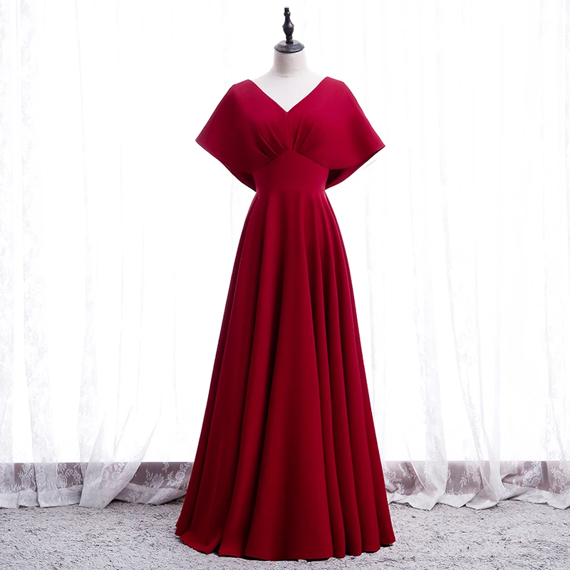 

Depp V-Neck Evening Dress A-Line Floor-Length Short Sleeves Elegant Zipper Back New Simple Ruched Party Formal Gown Woman B245