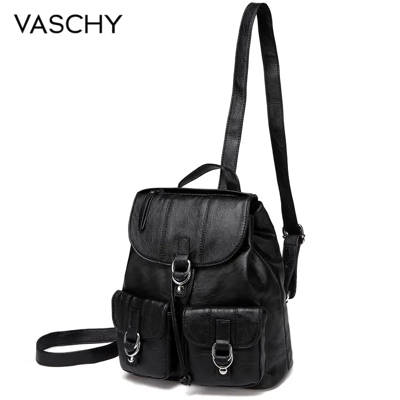 VASCHY Mini Leather Backpack for Women Casual Soft Women Backpack Purse Luxury Rucksack for Girls Drawstring Backpack