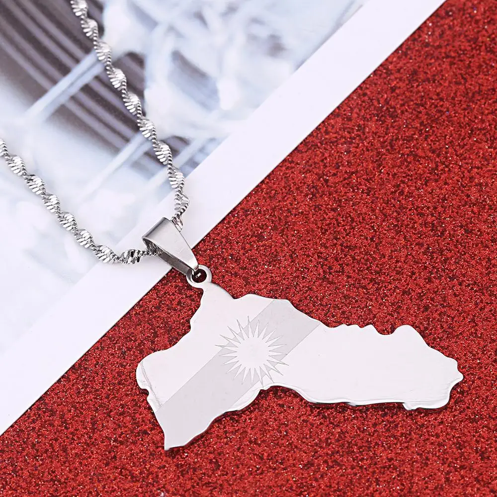 Stainless Steel Silver Color Kurdistan Map Pendant Necklaces Kurdish Charm Jewelry | Pendants