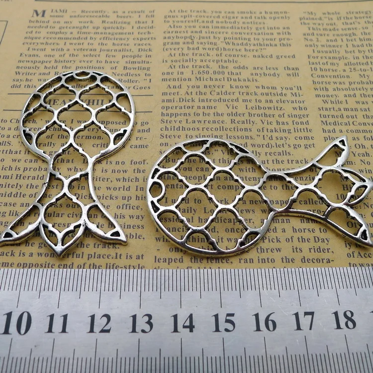 

Earring Charms 2 Pieces 37x66mm Antique Silver Color Hollow Fish Pendants
