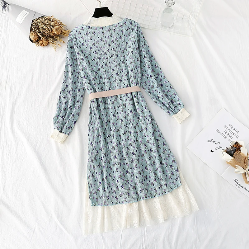 Женское шифоновое платье с цветочным принтом корейское Повседневное для отпуска