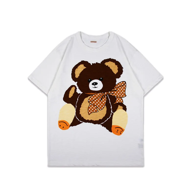 

Футболки большого размера с принтом медведя, хлопковые топы хорошего качества, летняя повседневная футболка
