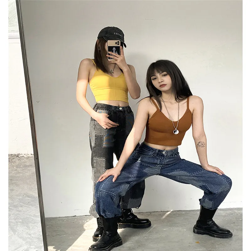 Ladies Stitching Straight Jeans Summer High Waist Loose Mother Jeans High Street Fashion Women's Trousers Jeans Women High Waist