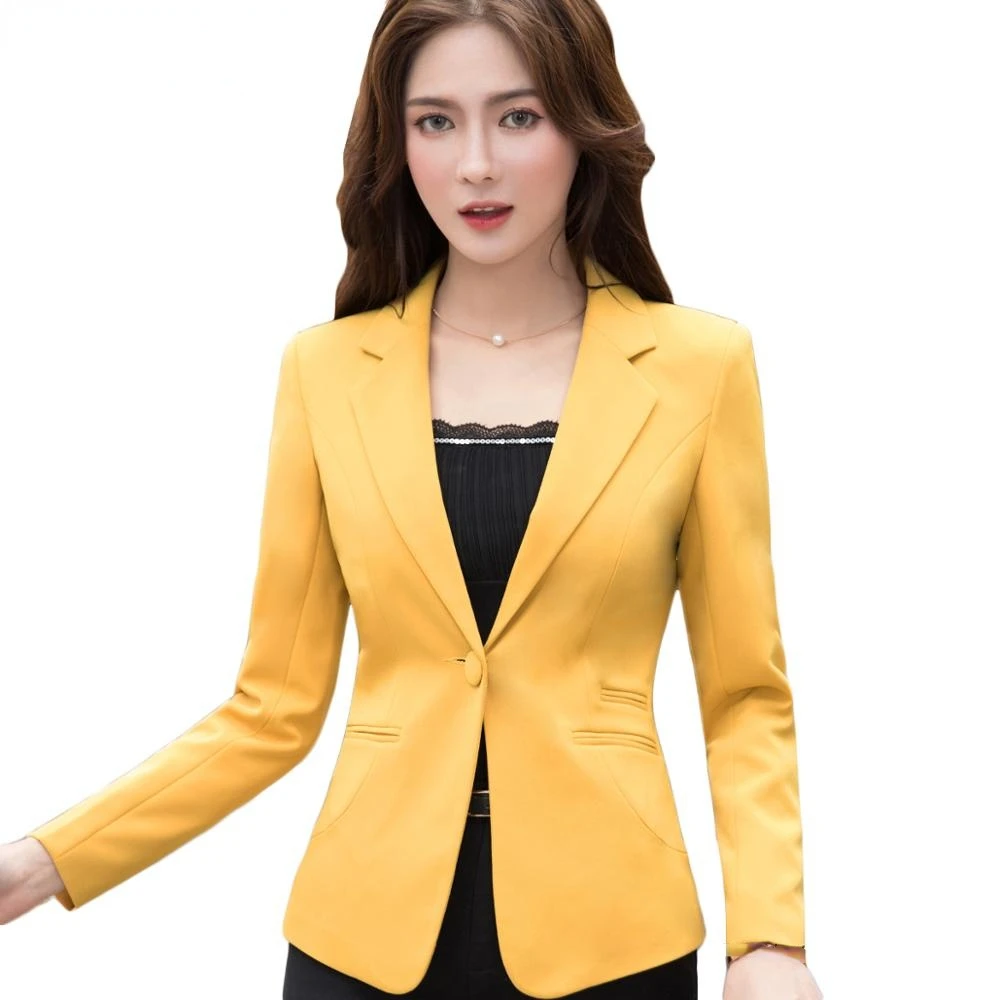

2021 New Plus Size 4XL Female Jacket Blazer Women Spring Summer Long Sleeve One Button Slim Yellow Pink Black Coats Jacket