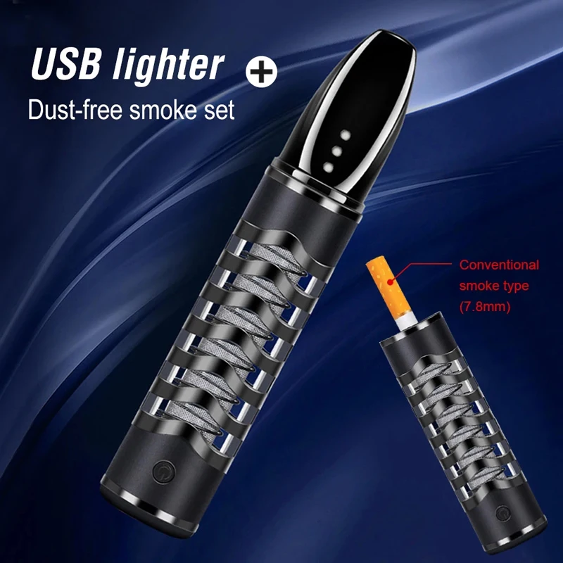 

Luxury Ashtray Cigarette Holder With USB Tungsten Coil Lighter Anti-dirty Ash Collection Slim Size Cigarettes Filter For Car Use