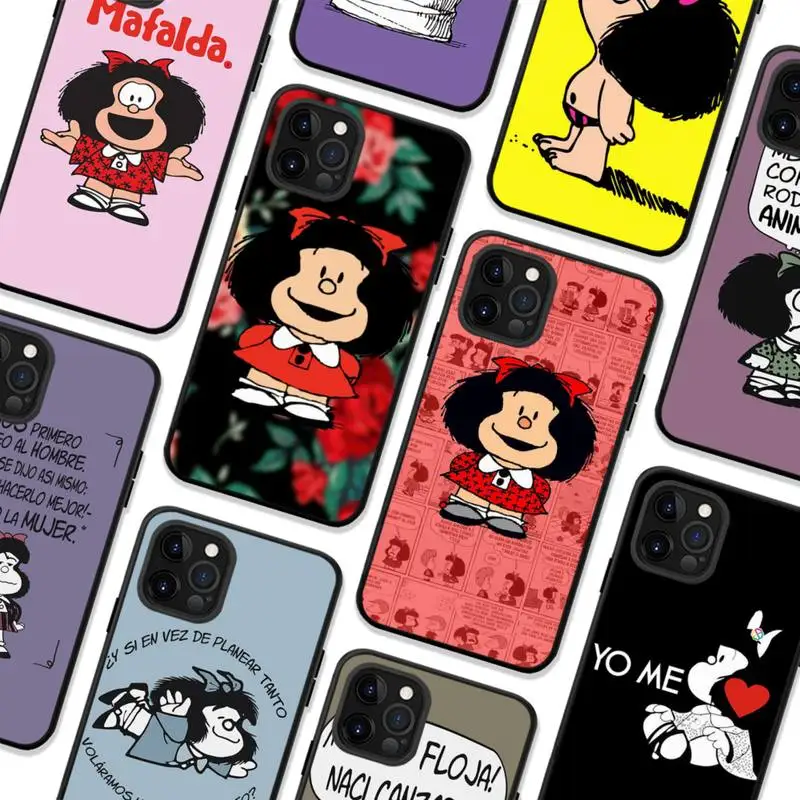 

Cute Cartoon Girl Mafalda Phone Case For iPhone 13 11 8 7 6 6S Plus X XS MAX 5 5S SE 2020 XR 11 pro DIY Funda