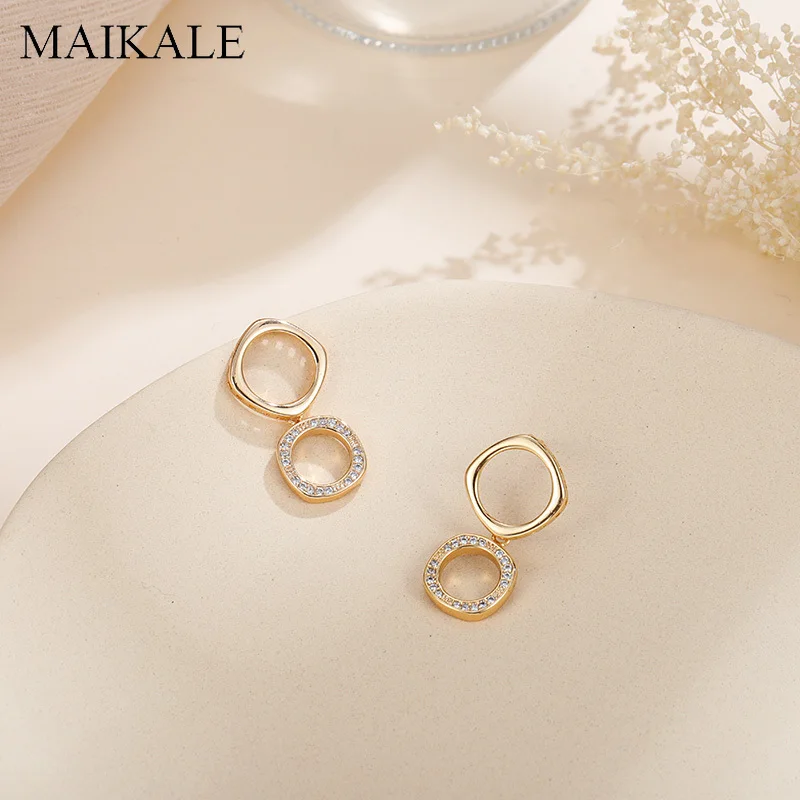 

MAIKALE Classic Small Large Earrings For Women Trendy Gold Cubic Zirconia Round Stud Earings Fashion Jewelry Accessories Gifts