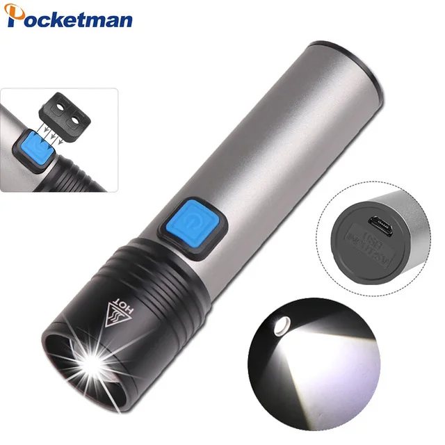 Яркий фонарик USB Перезаряжаемый водонепроницаемый фонарь T6 светодиодный