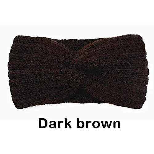 Dark brown Зимняя теплая вязаная повязка на голову для женщин, шерстяная повязка на голову с вязаным узлом, тюрбан, повязка на голову для ушей, теплые повязки на голову, женские аксессуары для волос - Цвет: Dark brown
