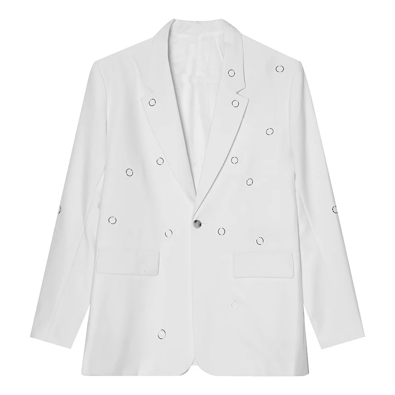 

IEFB Men's Clothing 2021 Autumn New White Suit Coat Ring Design Single Button Long Sleeve Korean Streetwear Loose Blazers 9Y6470