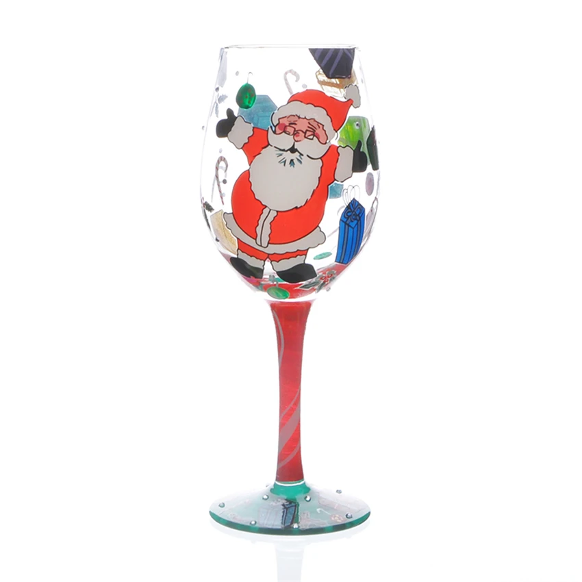 

Europe Christmas theme Hand painted Wine Glass cup Crystal Goblet Creative Christmas Gifts Home Bar Hotel party Drinking ware