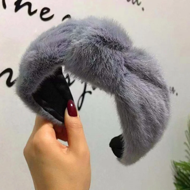 

Candy Color Rabbit Fur Hairbands Winter Wide Top Knot Plush Headbands Wild Girls Washing Face Sports Hair Band Headwear
