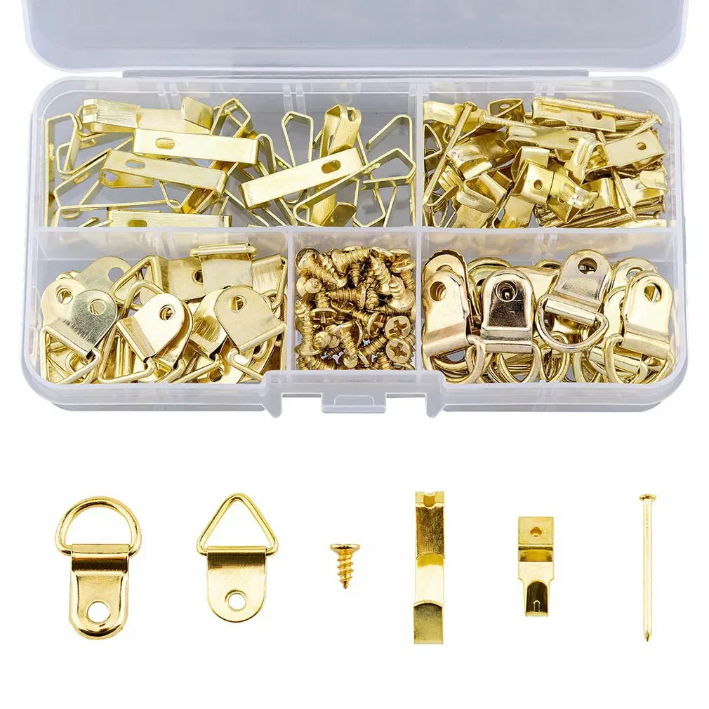 

180pcs Boxed Metal European Style Seamless Nail Wall Nail Photo Frame Pendant Hook Wire Rope Set Hanging Hooks Kit