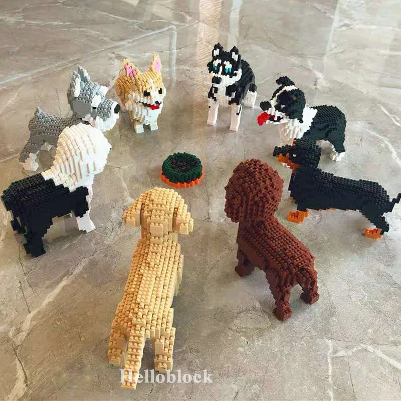 

Cute Pet Dogs Micro Diamond Building Blocks Sheepdog Cartoon Huntaway Poodle Sets 3D Modle Toys For Boy Kids Christmas Gift