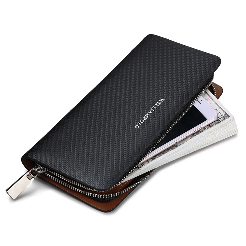 Мужской кошелек из 100% кожи WILLIAMPOLO длинный вязаный бумажник с узором 2019|leather wallet