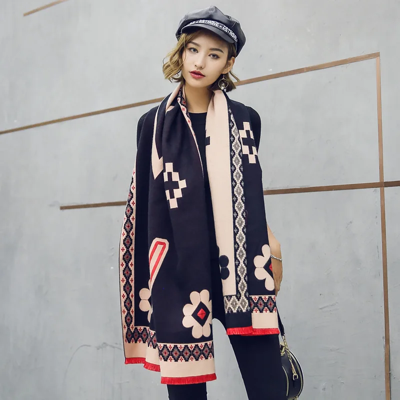 Кашемировый шарф утолщенный теплый ультра-длинный двусторонний платок двойного