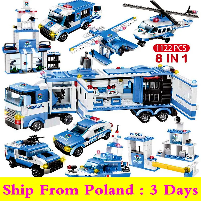 

8IN1 City Police Car Building Blocks Compatible SWAT Cop Car Truck Helicopter Bricks Friends STEM Toys for Children Boys