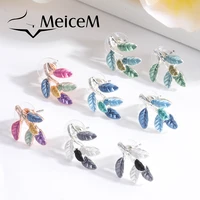 meicem fashion enamel leaf stud earrings for women korean plant alloy jewelry earring womens 2021 new design party gift elegant