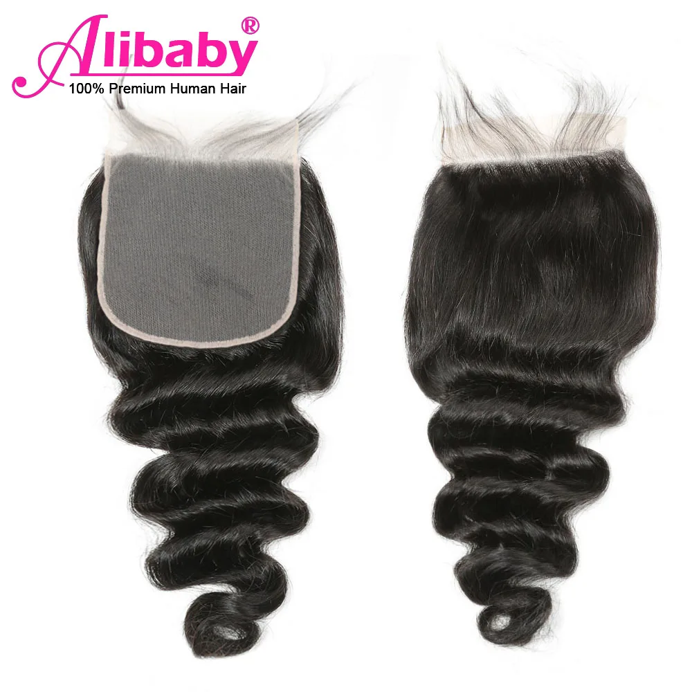 

Alibaby Brazilian Hair Weave Bundles Loose Deep Wave Bundles With Closure Non-Remy Human Hair 3Bundles With Closure natural colo