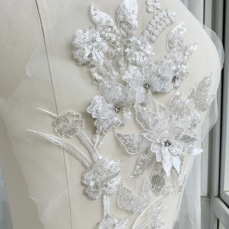 Цветная Цветочная кружевная нашивка с блестками для ногтей аппликация из ткани