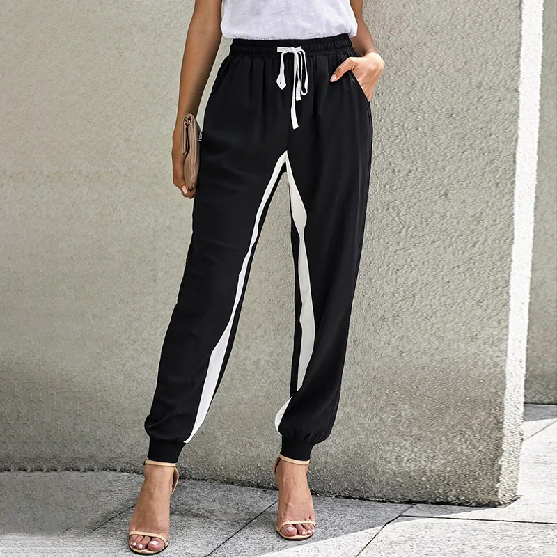 

Casual Pants Women's Autumn and Winter New European American Solid Color Contrast Edge Belt Nine Legged