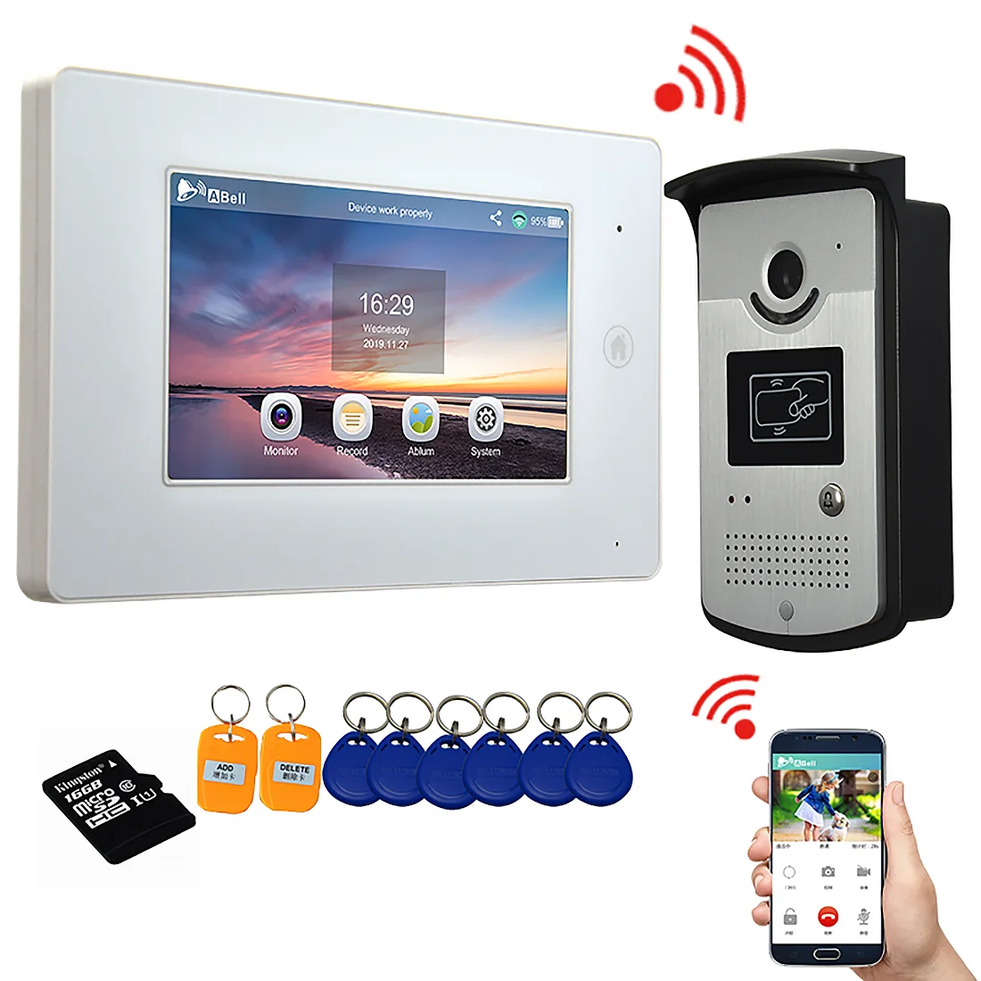 

7 Inch Video Intercom WiFi Smart Video Door Phone Intercom Android System Video Recording Wired Doorbell Camera Remote Unlock