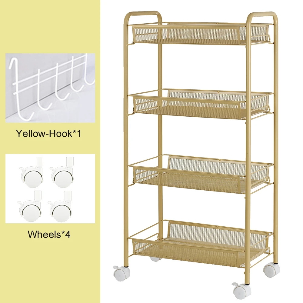 4-Tier Rolling Cart Mesh Wire Bathroom Kitchen Utility Removable Steel Basket Shelving Trolley with Hook | Дом и сад