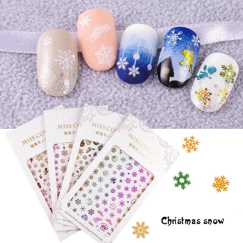

Nail Art Stickers White Snowflake Nail Decals Christmas All-match 3D Phototherapy Nail Polish Glue Patch Nail Foil Decorations