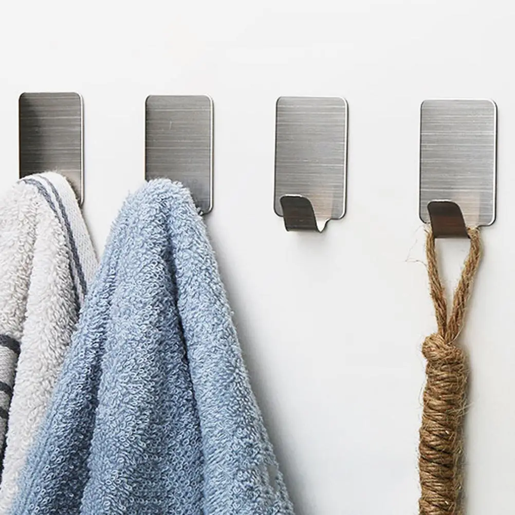 

6Pcs High Quality Stainless Steel Family Hanging Robe Hooks Hats Bag Key Adhesive Wall Hanger Bathroom Kitchen Accessories