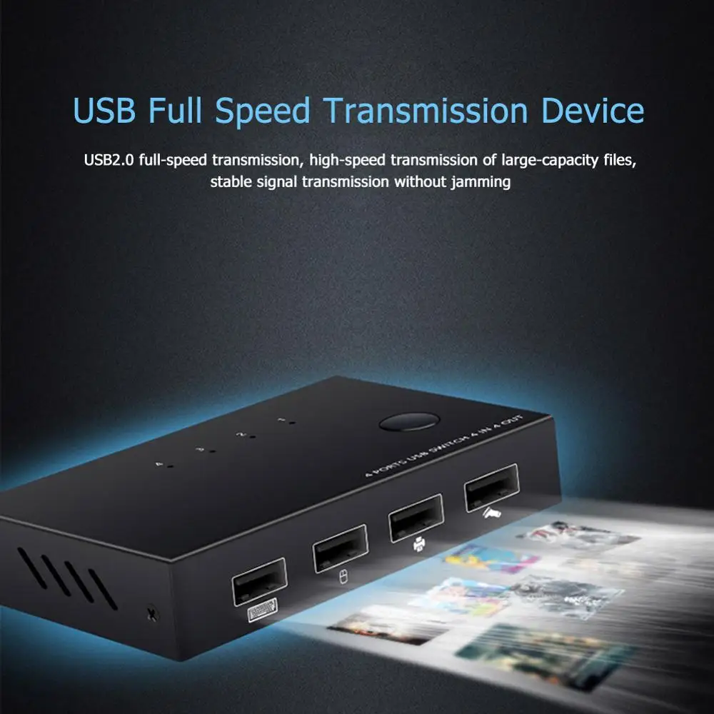USB KVM переключатель коробка 4 порта 2 0 коммутатор офисный ПК разделяющий сплиттер