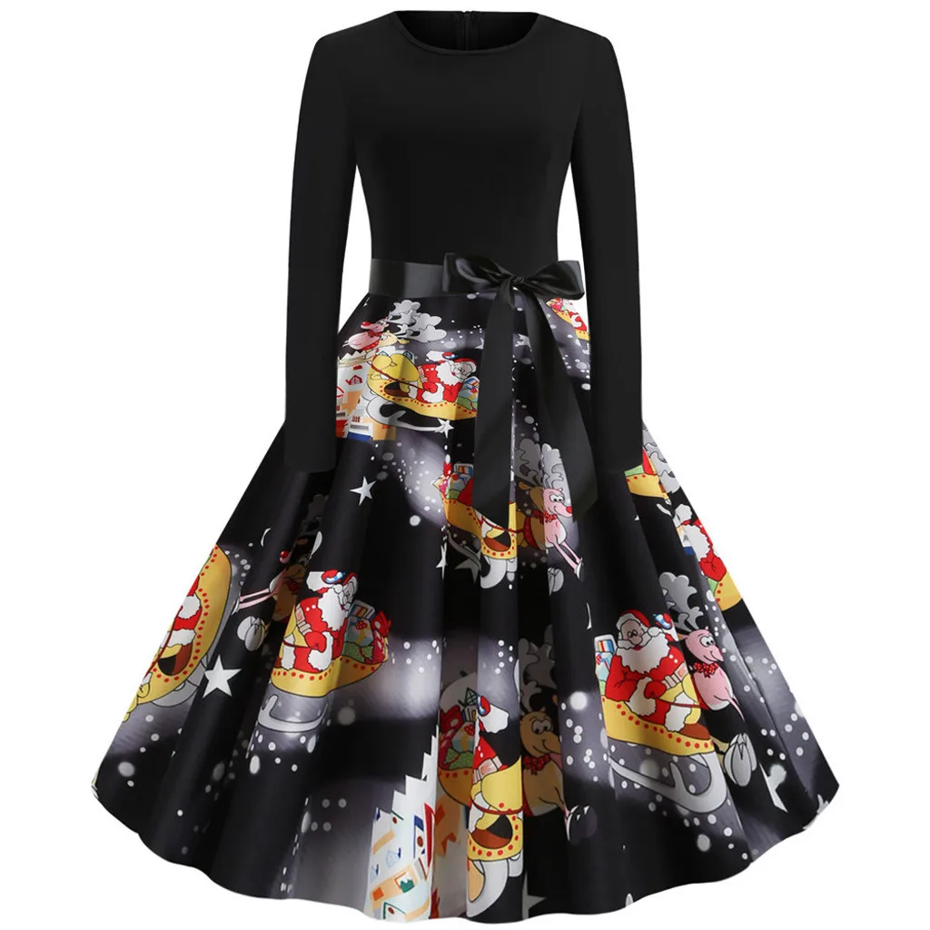 HSU 2019 горячая Распродажа женское винтажное рождественское платье с длинными