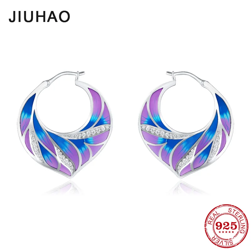 Женские серьги гвоздики из серебра 925 пробы с цветными перьями и