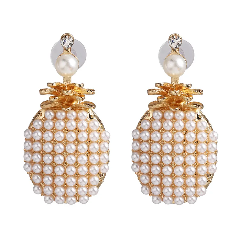Cute Colorful White Pearl Pineapple Earrings for Women Girl Fruit Design High Quality Ear Jewelry Summer Fashion Gift | Украшения и