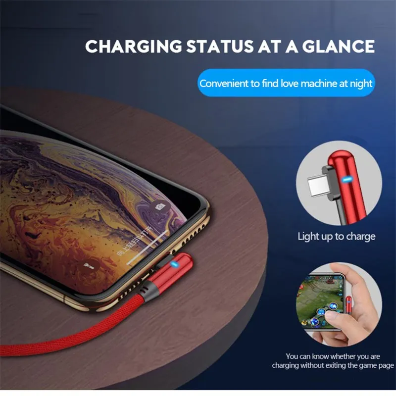 Кабель USB Type-C для Samsung Huawei Redmi Note 9 мобильный телефон 3A светодиодный 90 градусов |
