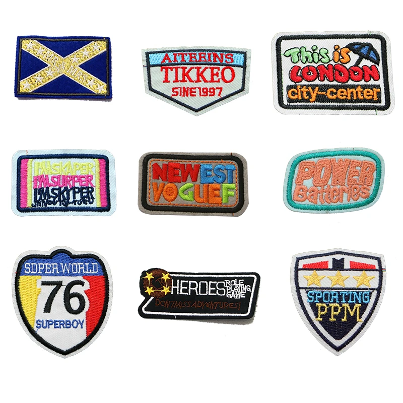 

2pcs Fashion Embroidery Sewing Patch Color English Logo Shield Ironing Heat Transfer Stripe Badge Clothing Bag T-shirt DIY