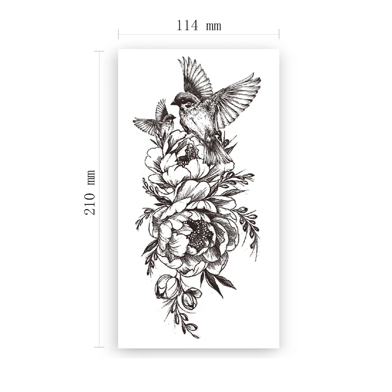 

Plain Flower Art Temporary Tattoo Sticker Black Swallow Bird Branches Leaves Fake Tattoos Waterproof Tatoos Arm Large Size Women
