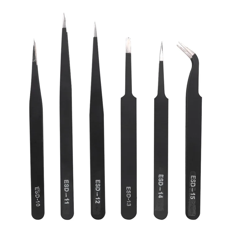6Pcs Anti-static Stainless Steel Tweezers For Picking Up Gems Maintenance Tools Industrial Precision Curved Straight | Инструменты