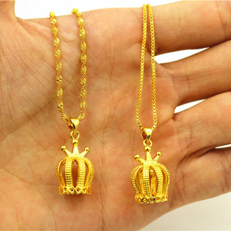 

VAMOOSY Women Fashion Jewelry 24K Gold Crown Pendant Necklaces for women 45cm Chain choker Wedding Party Valentine's Day Gifts