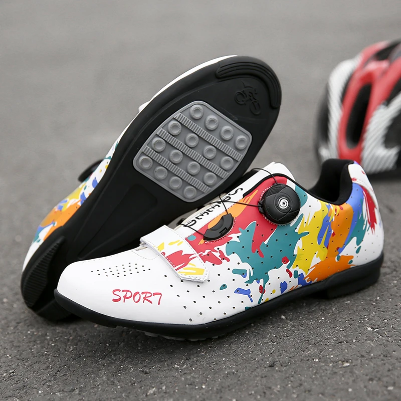 

Fashion Graffiti Cycling Shoes Men Women MTB Sneaker Male Breathable Carbon Fiber Athletic Bike Shoes SPD Road Bicycle Shoes Man