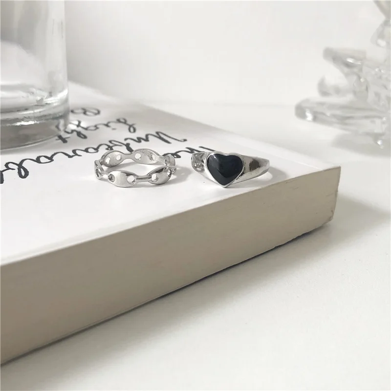 Простое модное украшение: две сердца, кольцо, высокое качество, серебряное покрытие, черный палец для девочки, женщины, подарочный набор, новый.
