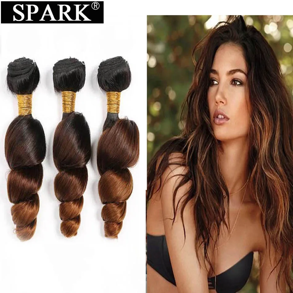 T1B/4/30 Spark перуанское неплотное переплетение человеческие волосы 4bundles предложения три тона пучки волос "омбре" 1B/4/30 Реми наращивание волос вплетением - Цвет: T1B/4/30